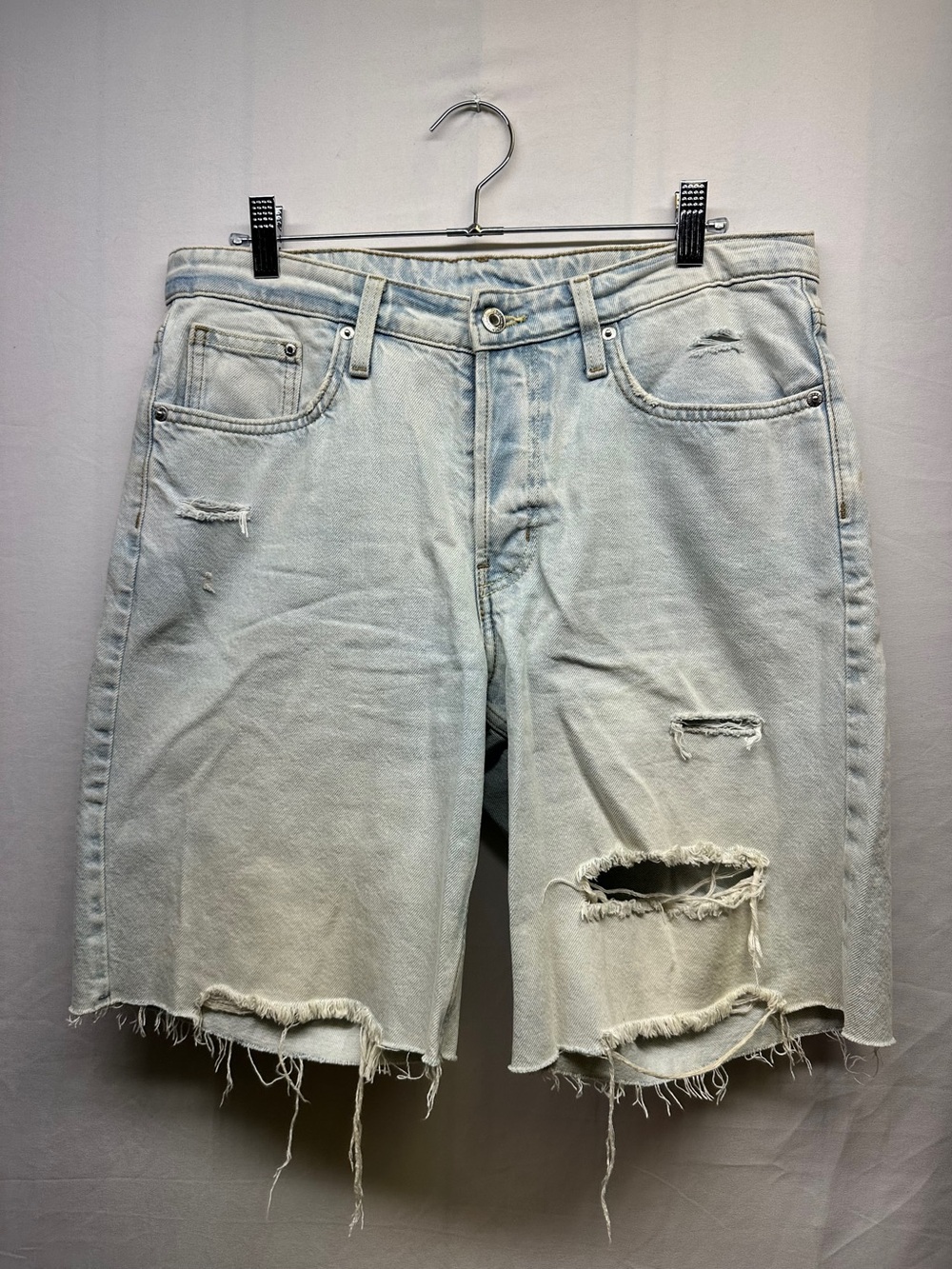 Light Blue Distressed Baggy Bermuda Denim Shorts